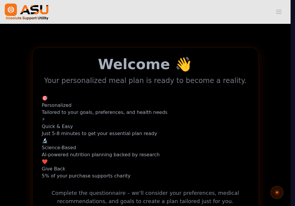 ASU.FIT questionnaire welcome page